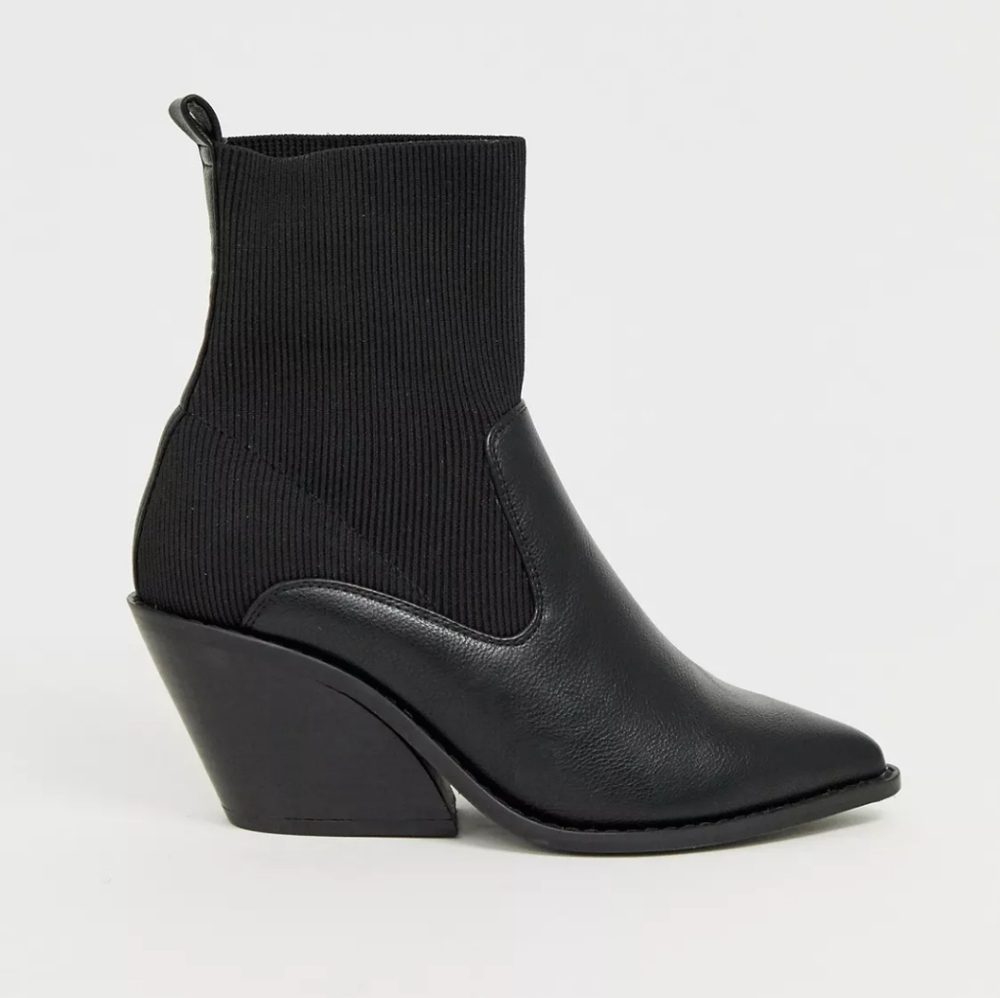 ASOS DESIGN Wide Fit Rekindle western sock boots in black, size 11